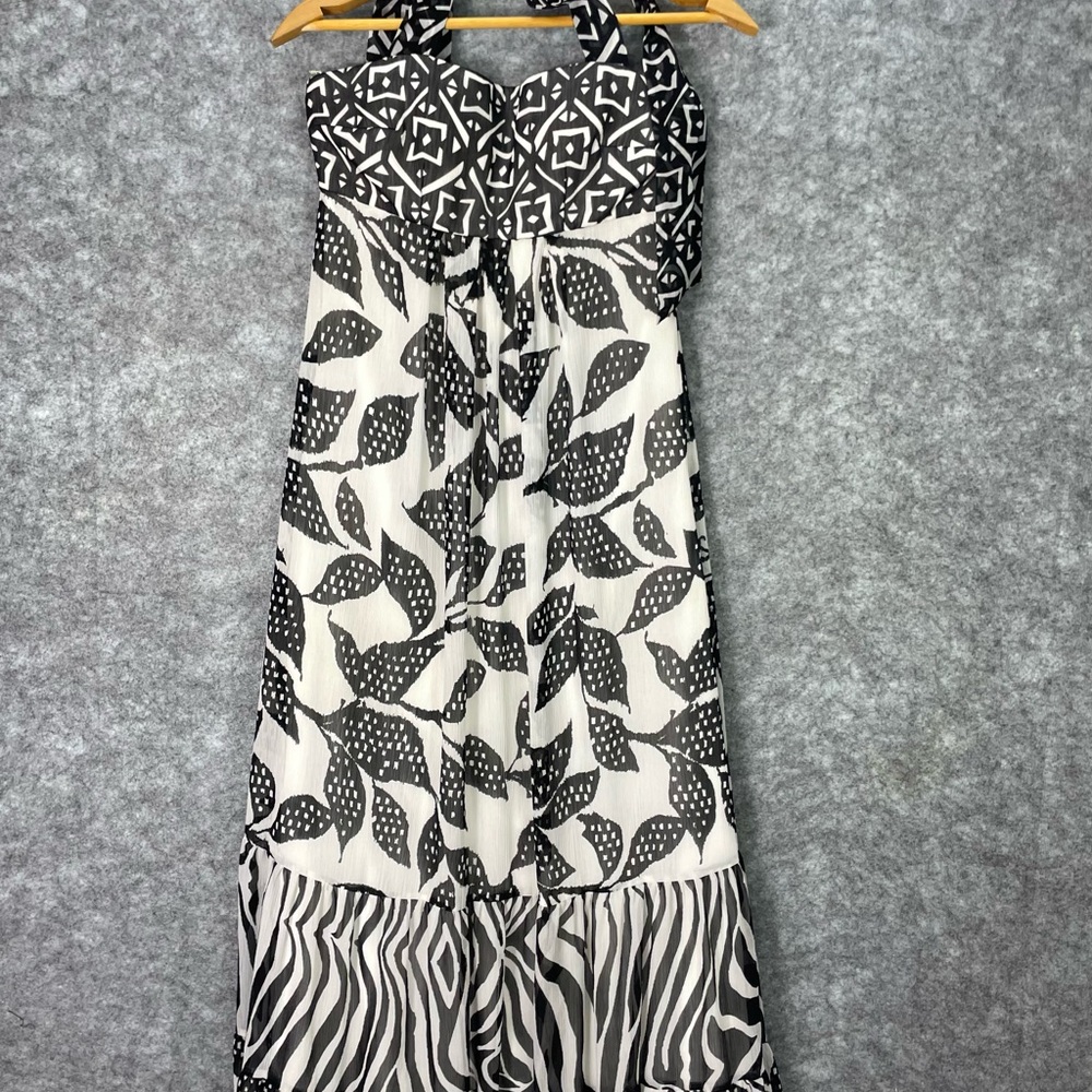 White House Black Market Dress Womens 0 Black Patchwork Halter Maxi Chiffon